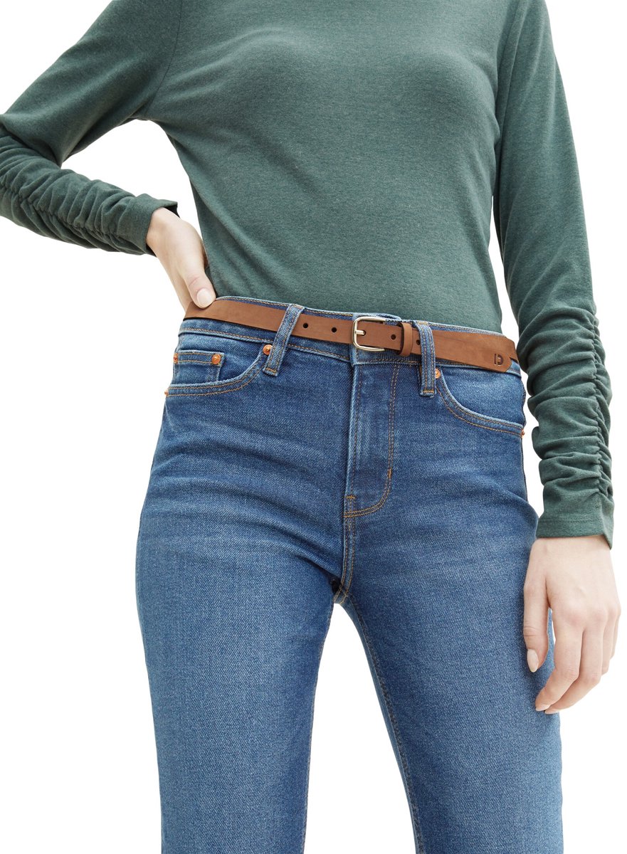 Tom Tailor Denim - TTMEGHAN smalle leren riem met afgeronde gesp - Maat 75 - light brown uni