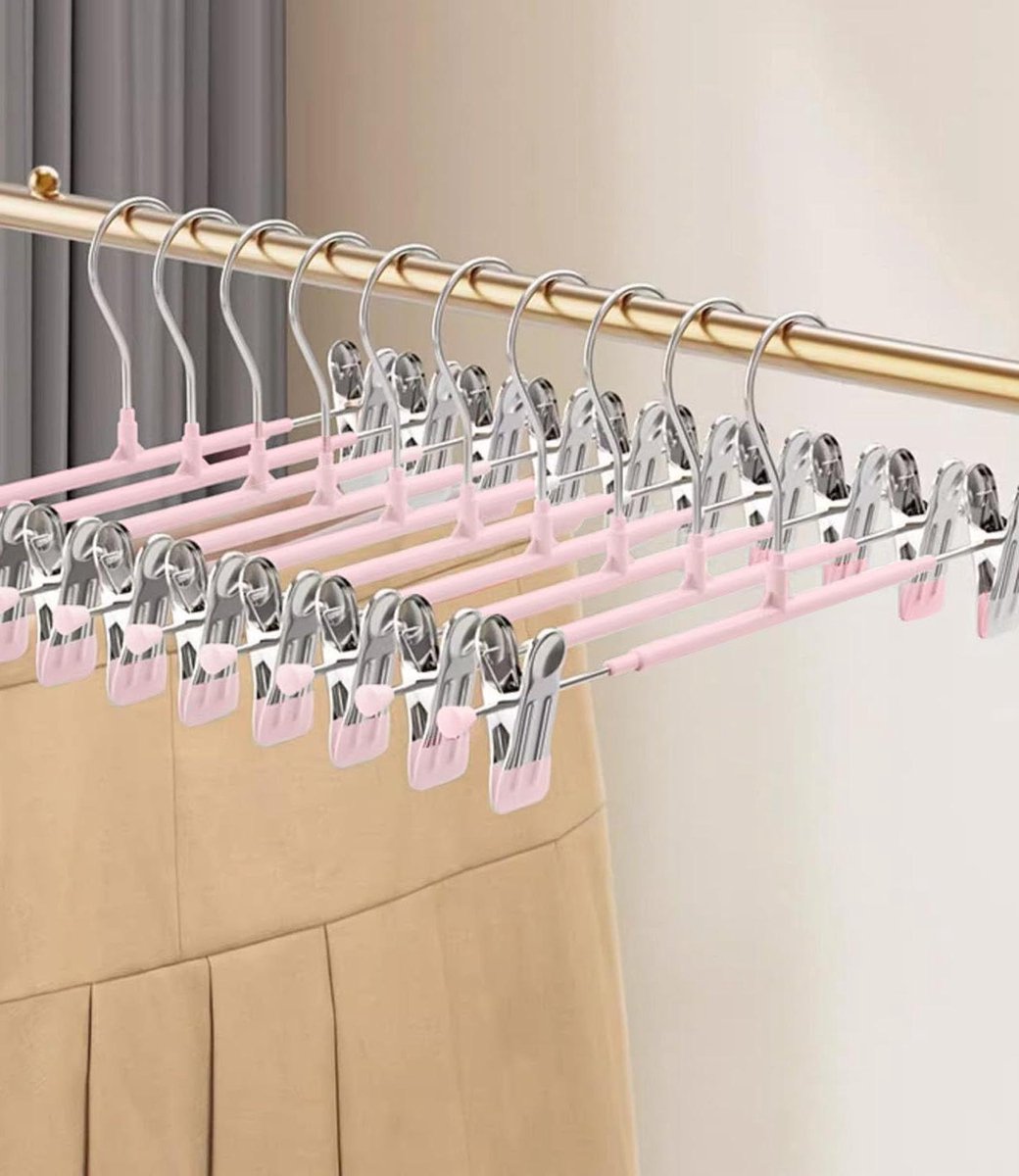 ByShane - Kleerhangers 10 stuks - Metaal - Ruimtebesparend - Antislip Klemmen - Roze