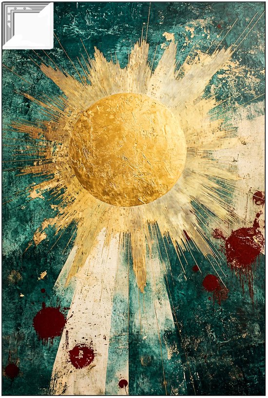Soleil doré sur fond turquoise - Sun ArtFrame - Toile avec ArtFrame astronomie - Expressionnisme abstrait - Art encadré - Art mural - artframe 40x60 cm
