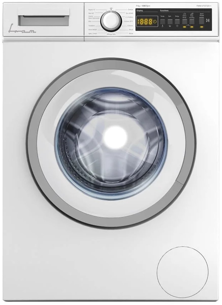 Fram FWM-V712T2D Wasmachine – 7 kg – 15 Wasprogramma’s – LED Display – 1200 tpm – Allergieprogramma – Anti Kreuk – Kinderslot – 5 Jaar Garantie – Wit