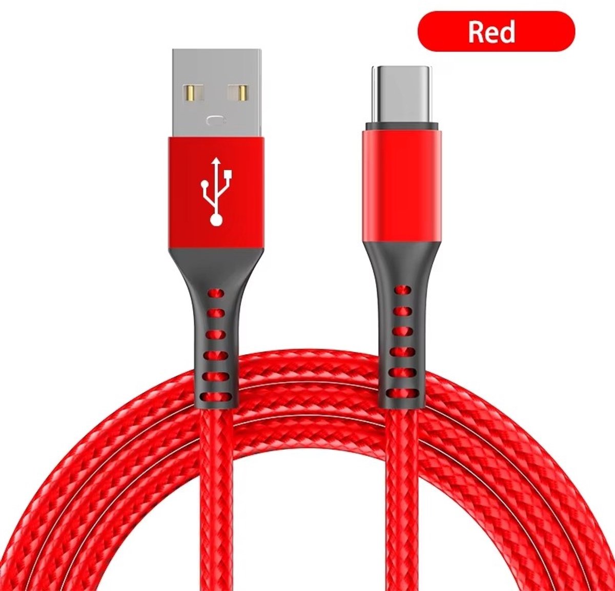USB naar USB-C laad en data kabel ( 2 meter ) Rood