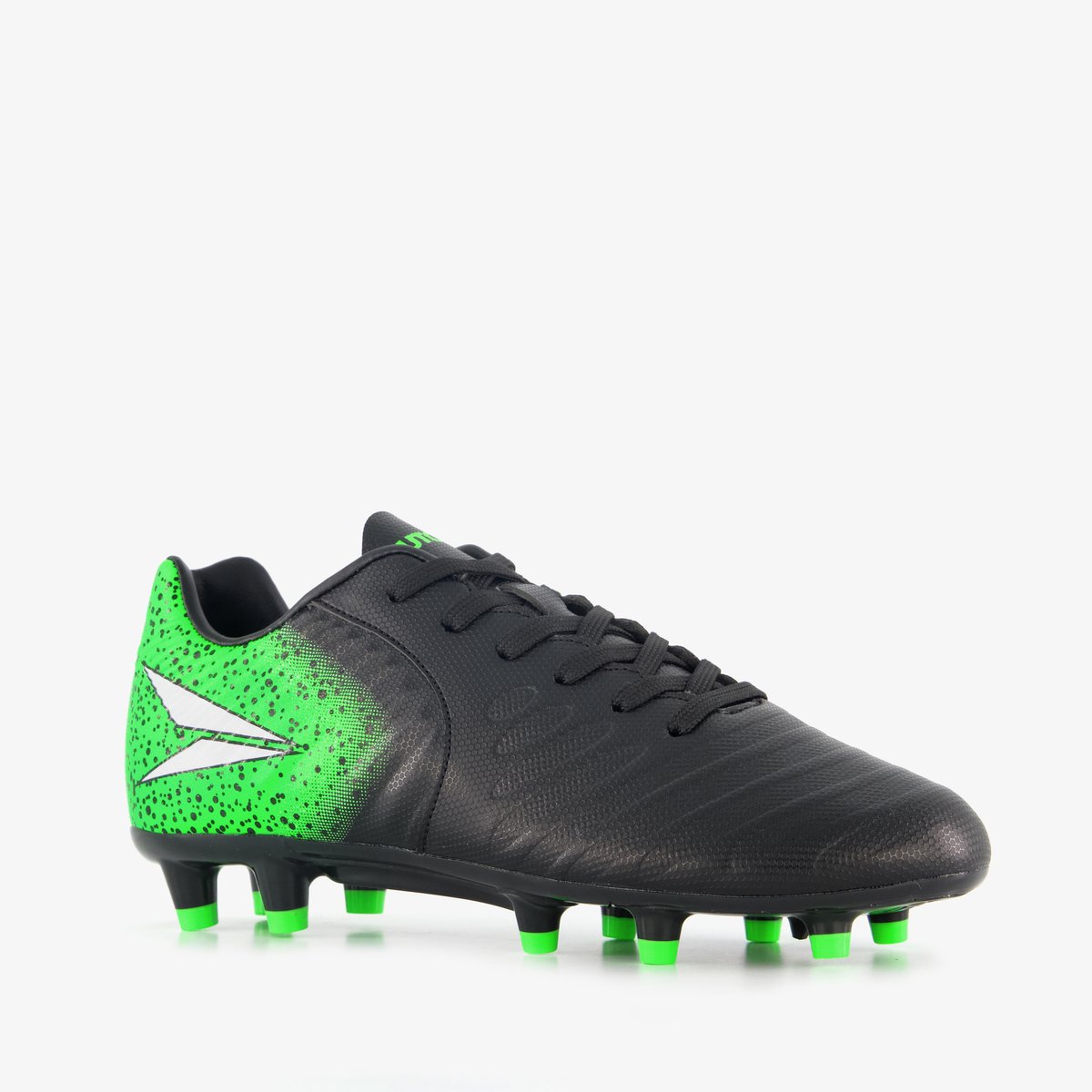 Zwart-groene Dutchy FG voetbalschoenen voor kinderen, maat 39, met rubberen Firm Ground zool en imitatieleer bovenwerk.