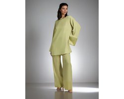 Satijnen Dames Twinset – Tuniek & Broek – Pistache – Elegante Pasvorm – Ravishing Belle- maat L