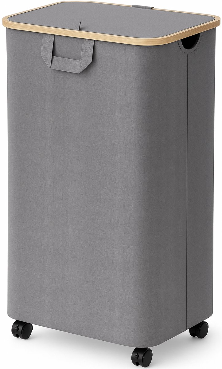 Posity Wasmand op Wielen – 100 Liter – Opvouwbaar – Met Deksel & Handvaten – Wasmand Stof - Bamboe - Laundry Basket - Incl. Waszak - Grijs