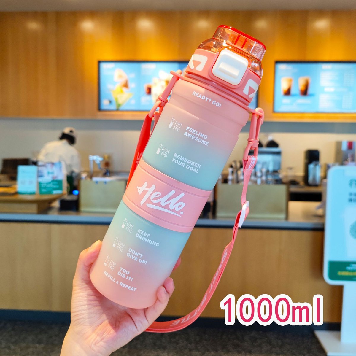 Waterfles - Waterfles - Sportwaterfles - Grote waterfles - 1 L - Watertemperatuur lager dan 60 graden - Verloopkleur Roze