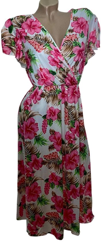 Dames Middellange Zomerjurk / Strandjurk 1513 Maat - S Roze