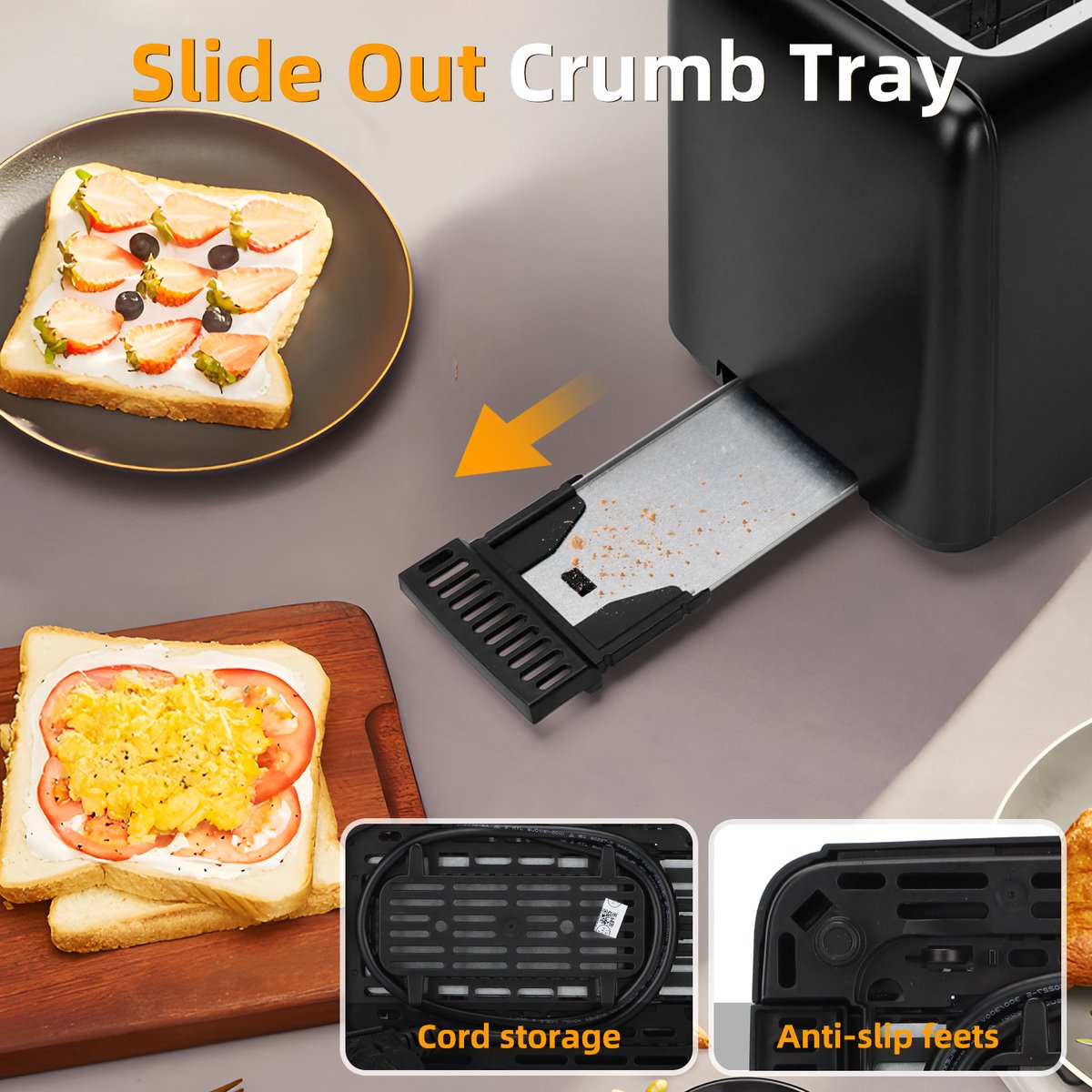 Aigostar 30A49 Delish - Broodrooster - Toaster - 2 Extra Brede Sleuven - 7 Warmteniveaus - Met Externe Grill - Reheat en Ontdooi-functie - 750W - Zwart thumbnail 3