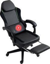 VDD Gaming - Gamestoel met massagefunctie en voetsteun - Gaming chair in de kleur zwart/groen - Game stoel met nekkussen & verstelbaar rugkussen - Ergonomische bureaustoel met padded armsteunen - Max draagvermogen 150 kg - Verstelbare ruggensteun