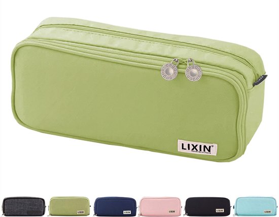 LIXIN Macaron Etui - Opgewaardeerd Groot - Groen - Pennenzak voor jongens en meisjes - Canvas - Linnen - Etui voor kinderen en volwassenen - School - Terug naar school - Back to school - Leuke telescopishe pennenhouder - Leuk etui
