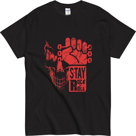 Dames en Heren Tshirt Rock & Roll - Skull en Fist Design - Muziekliefhebber - Zwart - 3XL