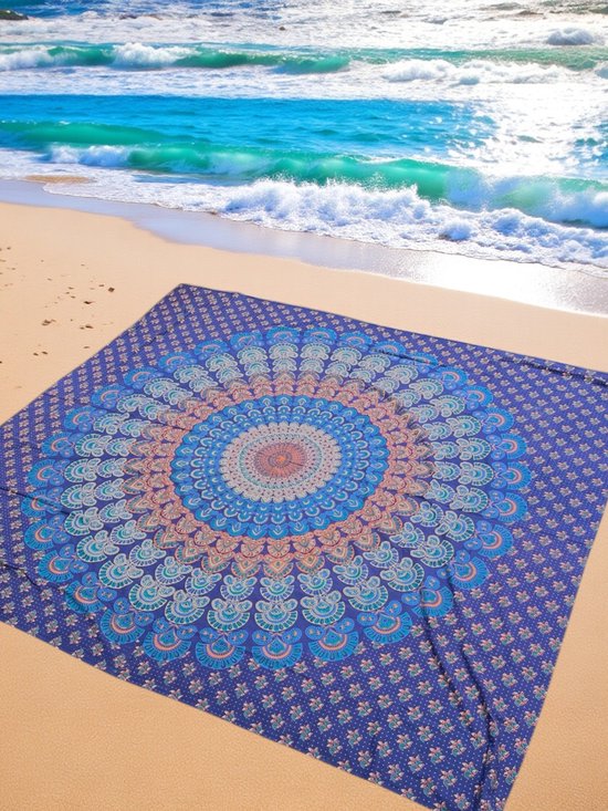 XXXL strandkleed - Blauw - 100% duurzaam katoen - Ibiza kleed - XL strandlaken - Tweepersoons stranddoek - dunne XL sprei