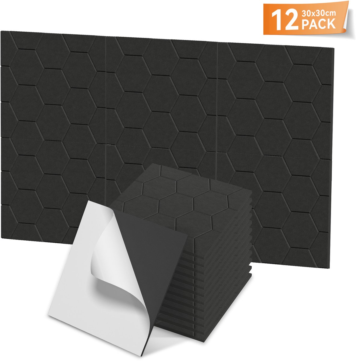 NAIZY 12x Akoestische Panelen Zelfklevend 30x30 cm Wandpanelen Geluidsisolatie Gemaakt van Polyester Geluidsisolerende Panelen Akoestische Panelen voor Akoestische Behandeling & Wanddecoratie, Type D Zwart