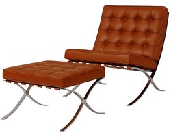 Barcelona Chair + Hocker - Cognac Bruin - Fauteuil - Stoel - Luxe Variant