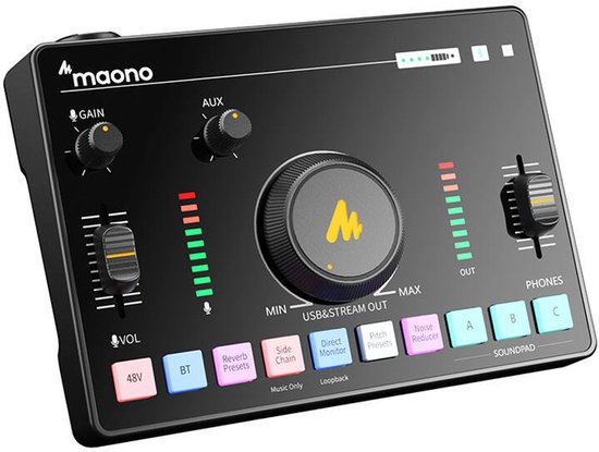 Maono - AMC2 Neo - Streaming Deck - 48V Fantoomvoeding - Bluetooth DJ Mixer - Gaming Mixer - Ingebouwde Accu - Podcast / Stream / Gaming - XLR Aansluiting - Line-in - Voice Changer