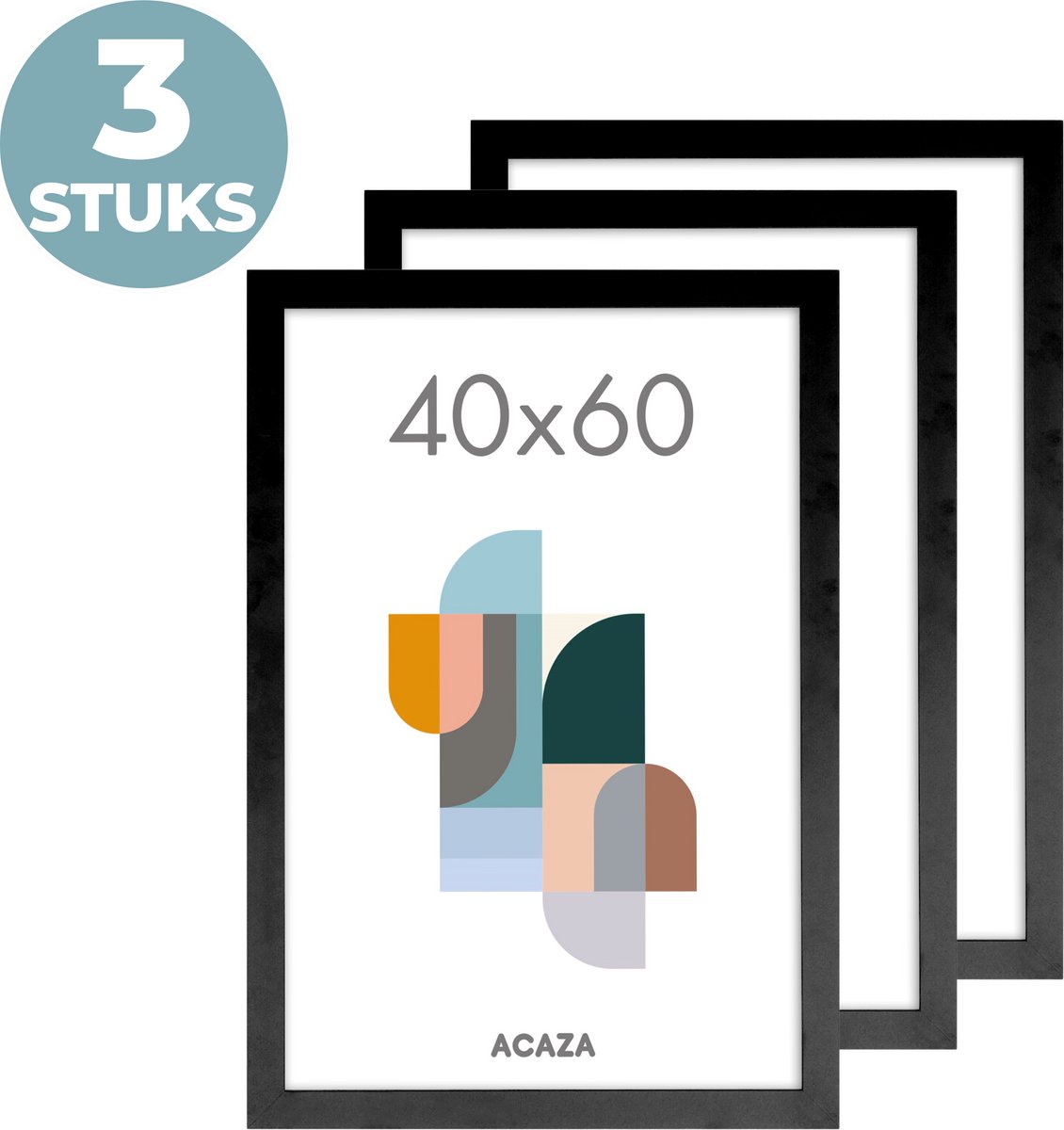 Acaza Fotolijst - Fotokader - Fotolijst 40x60 cm - Fotokader 40x60 cm - Set van 3 - Hout - Zwart Zwart (3 stuks)