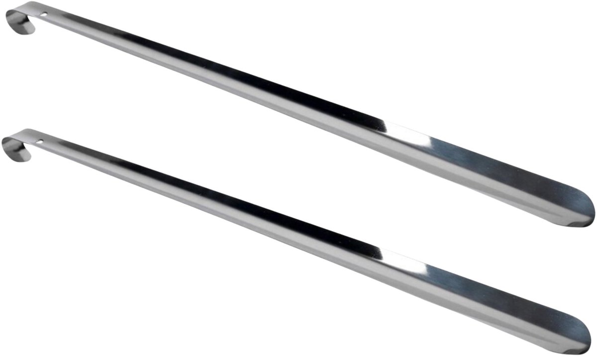 Gerimport Schoenlepel - 2x - 51 cm - metaal - zilver - met haak - instaphulp - schoenen