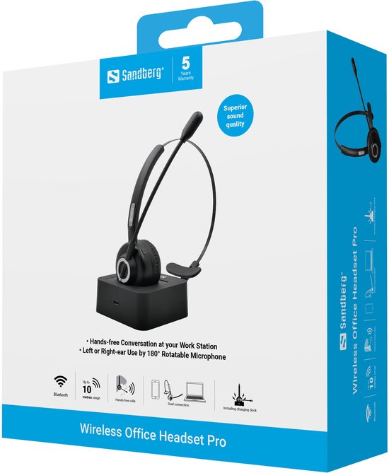 Sandberg -126-06 -Bluetooth- Office Headset Pro -Monauraal- Zwart