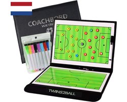 Twins2ball Tactiekbord voetbal + INCLUSIEF whiteboard marker set - coachmap voetbal - coachbord - tacktiekbord - trainersmap - voetbal - coachmap - zwarte map - coach voetbal bord -inclusief magneten - zilver