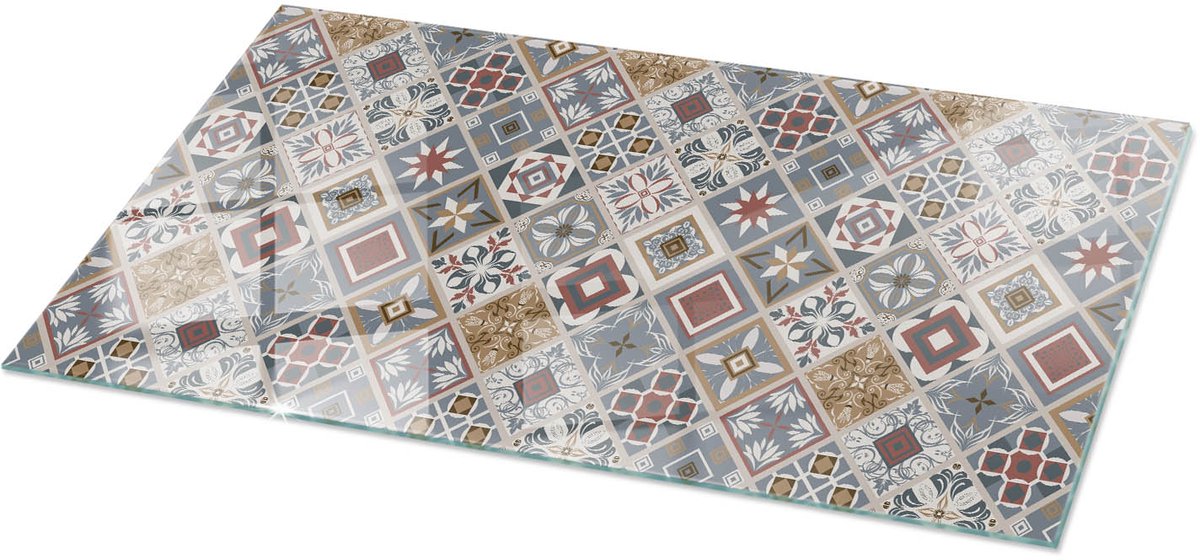 Tulup Tafelblad Glas - Mozaïekpatroon Met Ornamenten Gehard Glas - 120 cm x 60 cm - Grijs