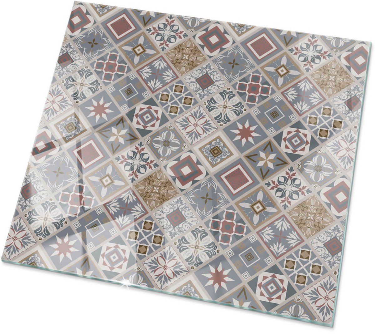 TULUP Tafelblad Glas - Mozaïekpatroon Met Ornamenten Gehard Glas - 60 cm x 60 cm - Grijs Glazen Tafelblad - Vierkant Tafelblad Glas - Gehard Glazen Tafelblad Voor de Eettafel in de Eetkamer - Glasplaat Tafel Grijs Mozaïekpatroon Met Ornamenten
