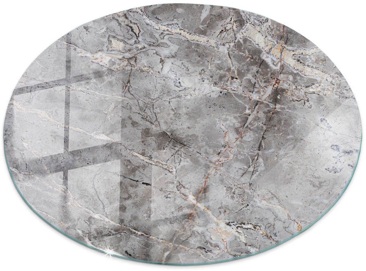 Tulup Tafelblad Glas - Natuurlijk Marmerpatroon Glazen Plaat - 50 cm - Grijs Glasplaat Tafel - Rond Tafelblad Glas - Gehard Glazen Tafelblad Voor de Eettafel in de Eetkamer - Gehard Glas