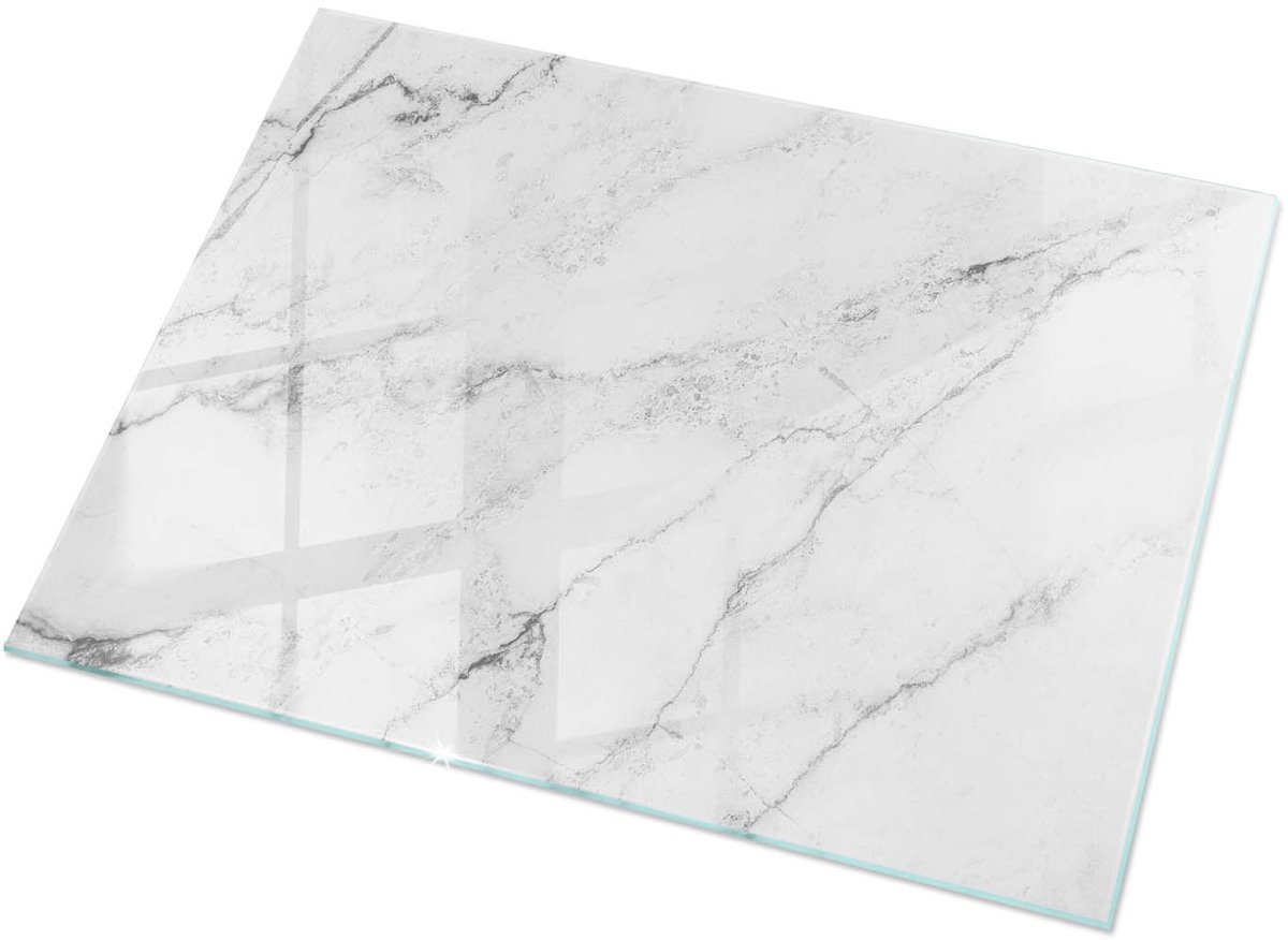 Tulup Tafelblad Glas - Marmeren Oppervlaktepatroon Veiligheidsglas - 120 cm x 80 cm - Wit Gehard Glas - Rechthoekig Tafelblad Glas - Glazen Tafelblad voor de Woonkamer - Glazen Plaat