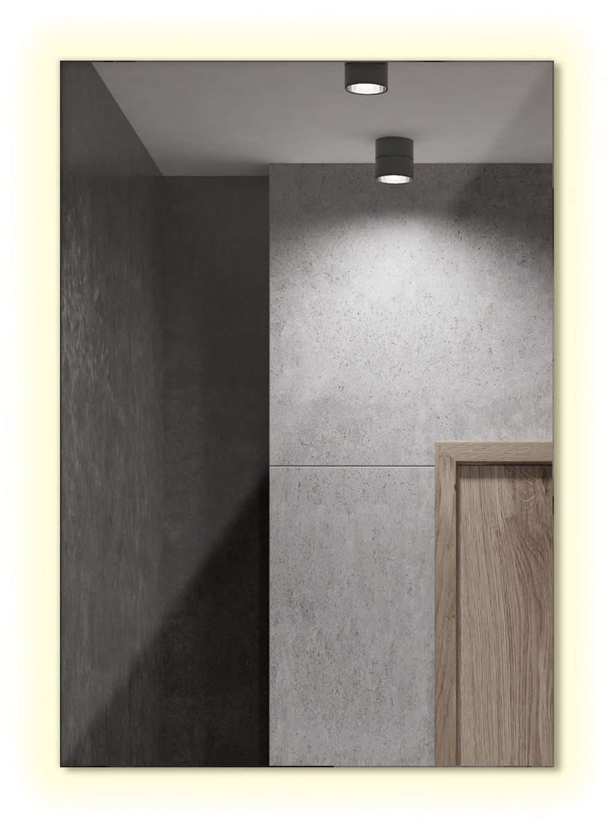 Tulup Spiegel – Rechthoekige Wandspiegel – 70 cm x 50 cm – Spiegel Zonder Lijst – Slaapkamer Spiegel – Industriële Wandspiegel – 3000K (Warm Licht)
