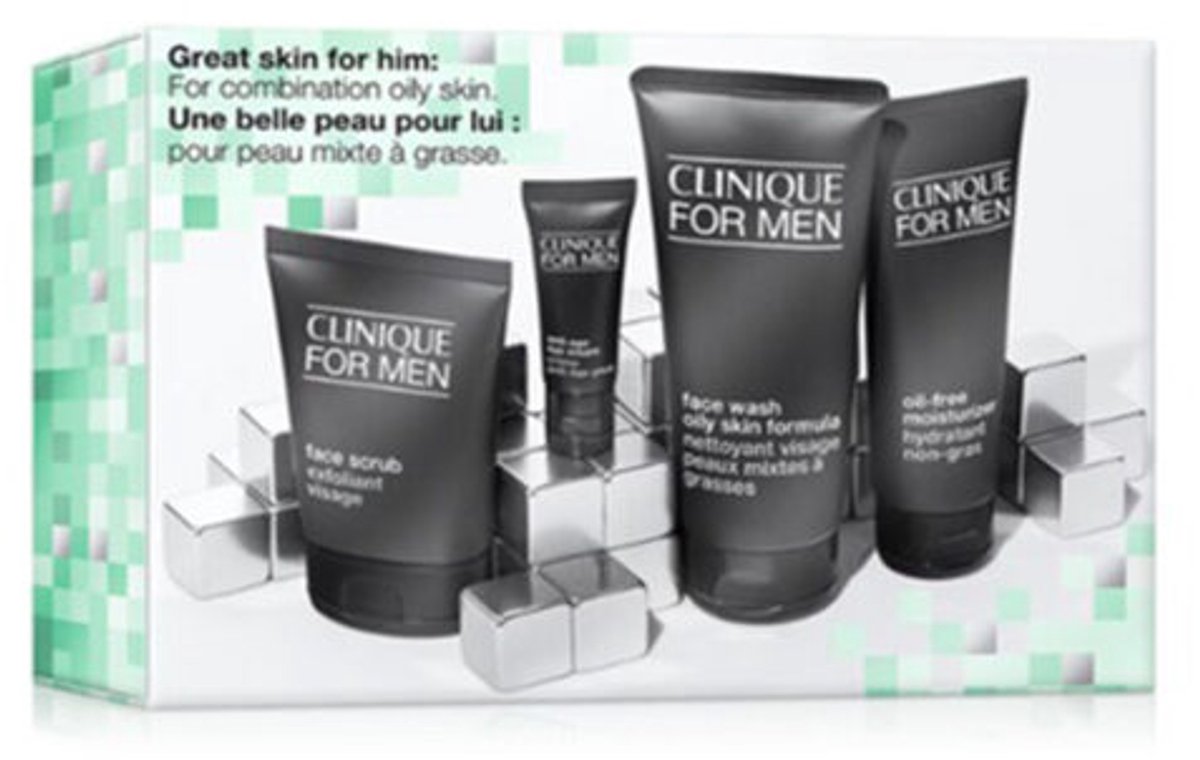 Clinique for Men Skincare Essentials Gift 4-Set Oil-Free Moisturizer 100 ml + Face Wash Oily Skin Formula 200ml + Face Scrub 100ml + Eye Cream 15ml
