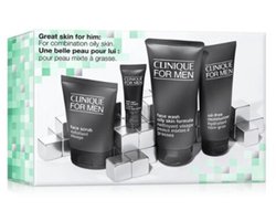 Clinique for Men Skincare Essentials Gift 4-Set Oil-Free Moisturizer 100 ml + Face Wash Oily Skin Formula 200ml + Face Scrub 100ml + Eye Cream 15ml