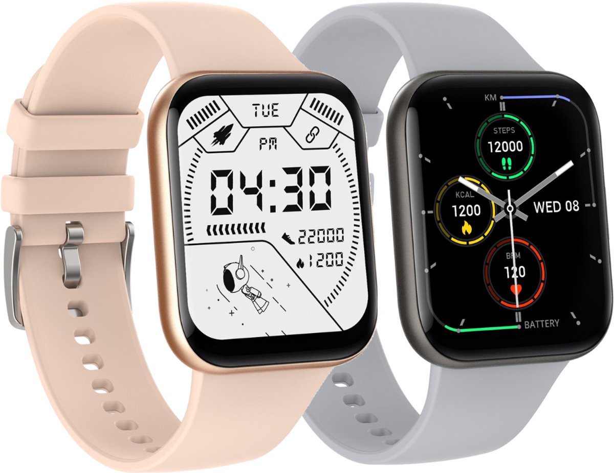 Cinturio SQ1 Combo Pack - Goud en Grijs - Smartwatch voor heren en dames - Sporthorloge