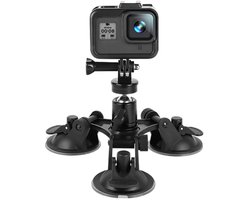 BukkitBow - Zuignaphouder met 3 Zuignappen Geschikt voor GoPro - Voor Auto & Actiecamera - Geschikt voor GoPro Hero 3 t/m 9 - Verstelbaar & Lichtgewicht - Zwart