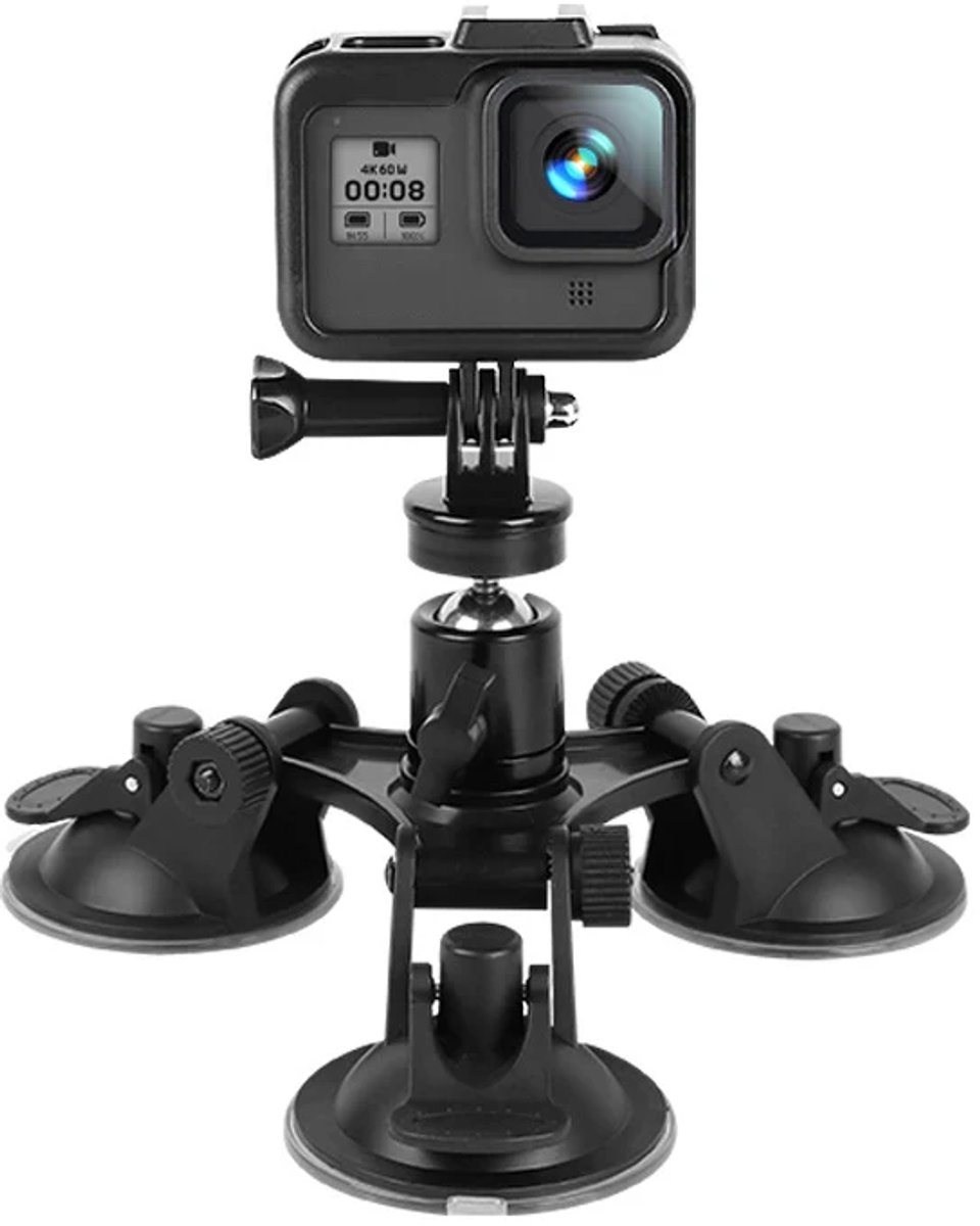 BukkitBow - Zuignaphouder met 3 Zuignappen Geschikt voor GoPro - Voor Auto & Actiecamera - Geschikt voor GoPro Hero 3 t/m 9 - Verstelbaar & Lichtgewicht - Zwart