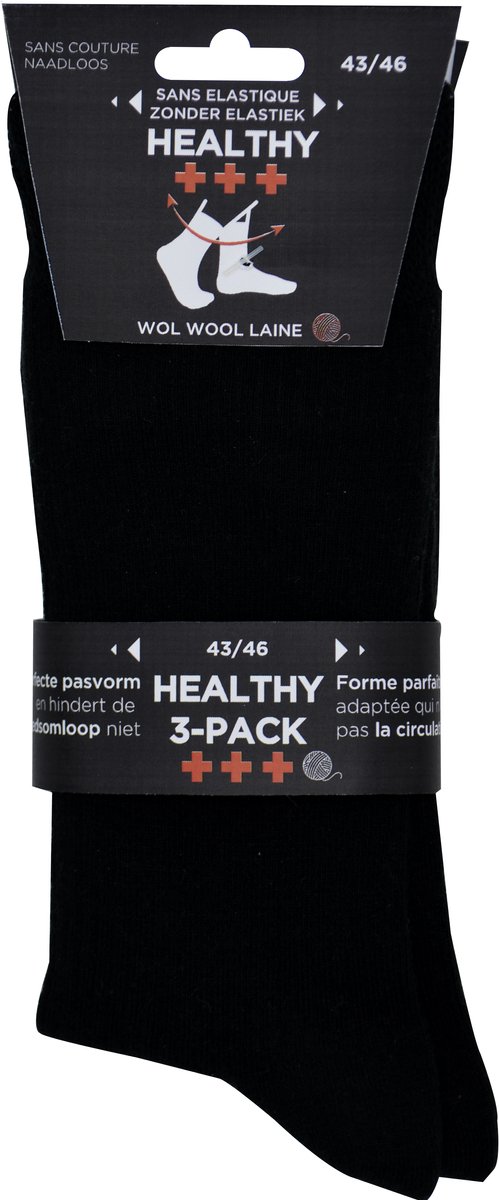 Heren Sokken Wol - ZONDER ELASTIEK- Healthy socks - naadloos - 39/42 - 12 PAAR- ZWART-MARINE-ANTRA