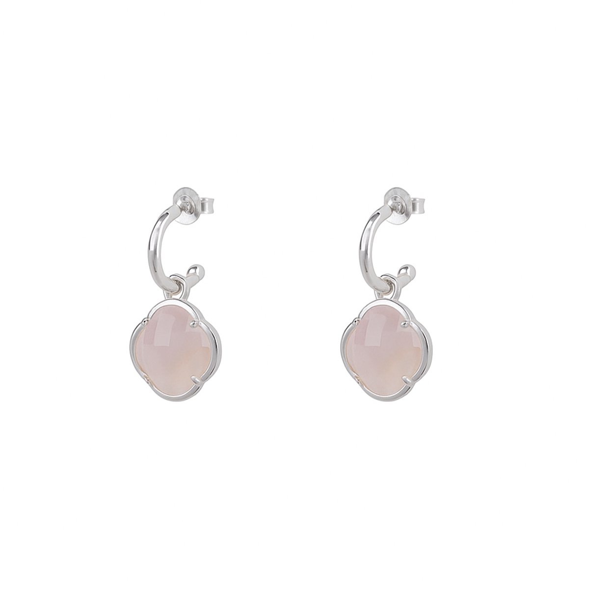 Oorbellen Dames Klaver Rozenkwarts Zilver (925 Sterling Silver) | cadeau dames
