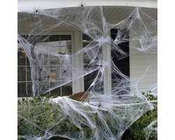 Nep Spinnenweb - 12m2 - Incl. 6 Spinnen - Horror Decoratie