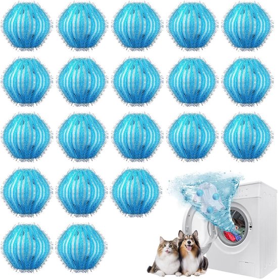 20 Pièces - Boules de Lavage pour Machine à Laver - Anti-Poils - Anti- pluis - Convient également aux poils d'animaux - Surface adhérente - 3,5 cm - Nylon - Pour animaux de compagnie pour le linge, le lavage, le piège à peluches - Blauw