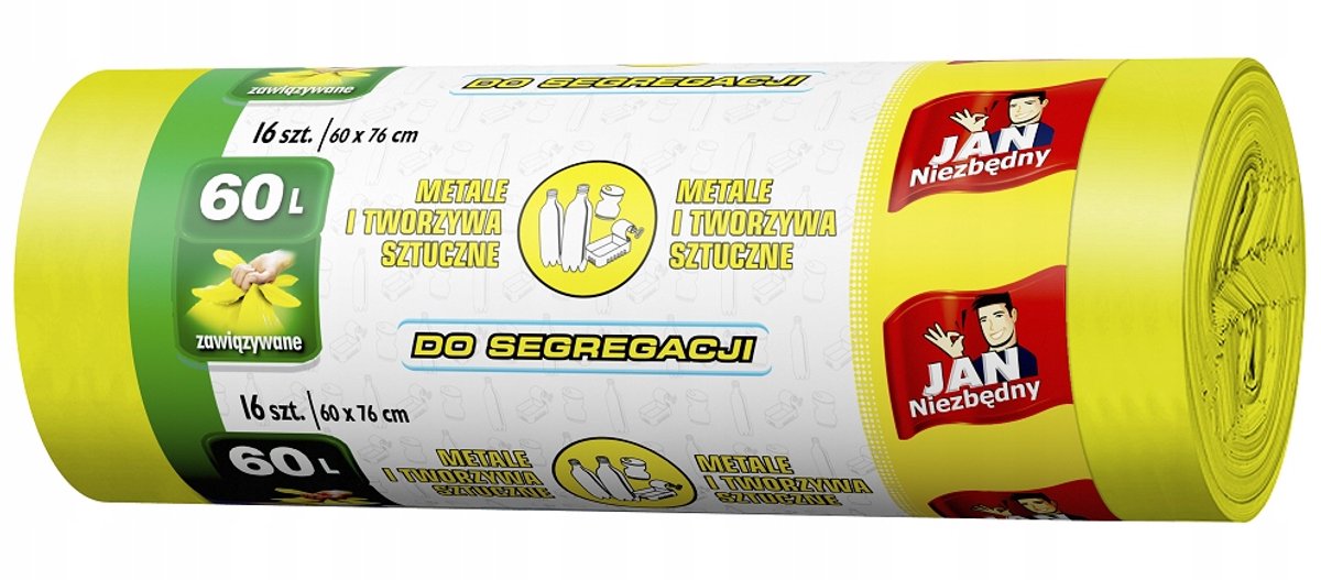 Jan Niezbędny Serie - Gele Vuilniszakken - 60L - 16 Stuks - Kunststof