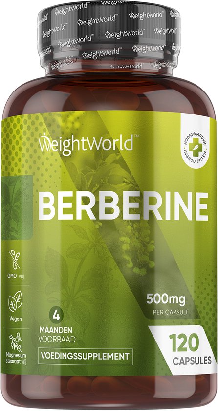WeightWorld Berberine 500mg capsules - Zuurbes - 120 capsules voor 4 maanden - 95% HCL Berberine supplement