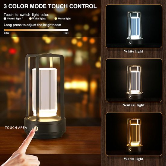BRILONER - Mini LED tafellamp draadloos met touch, dimbaar in stappen