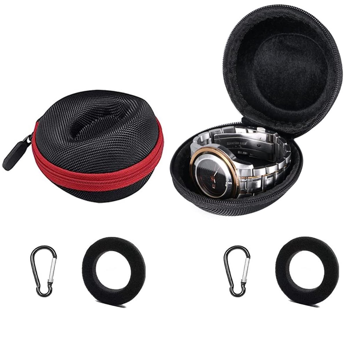 TRANKIELO® - Premium Horloge Opbergdozen (2 stuks) - Duurzaam Nylon en EVA Travel Watch Case - Voor Heren en Dames - Ideaal voor Sieraden, Horloges, Armbanden en Kettingen - Zwart en Rood