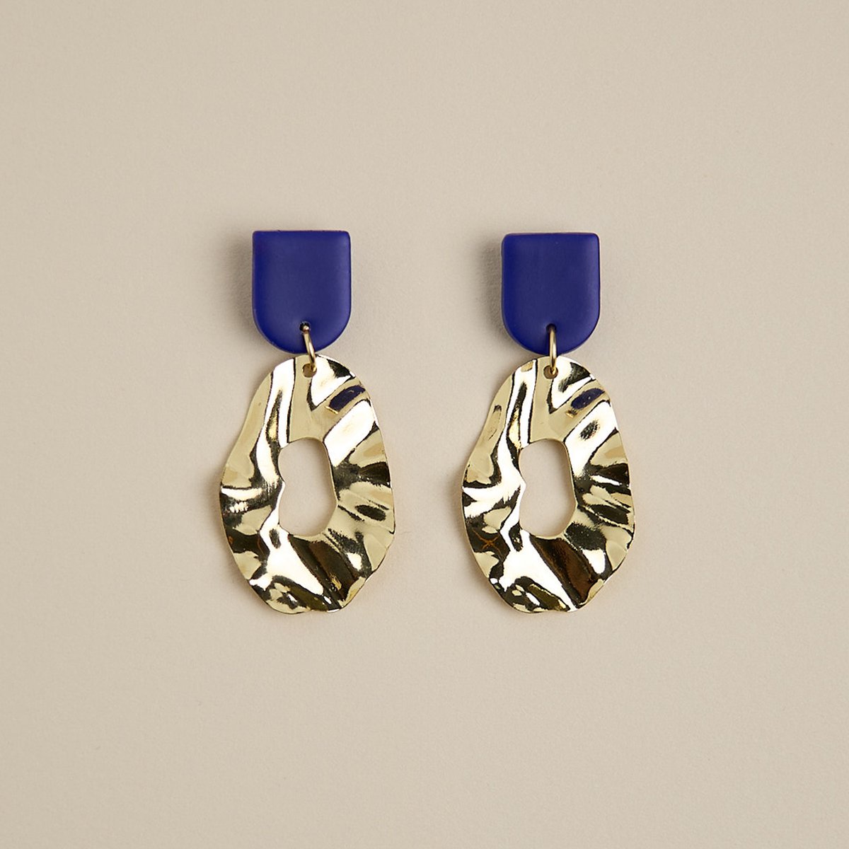 Goud oorbellen -Handgemaakte oorbellen van klei -LYHO Sieraden -4,5 cm -Goud oorbellen / Kleur Donkerblauw -Lia earrings -Roestvrij staal -Waterdicht -Nikkel vrij -Kerst cadeau -Sinterklaas cadeau -Valentin -Moederdag