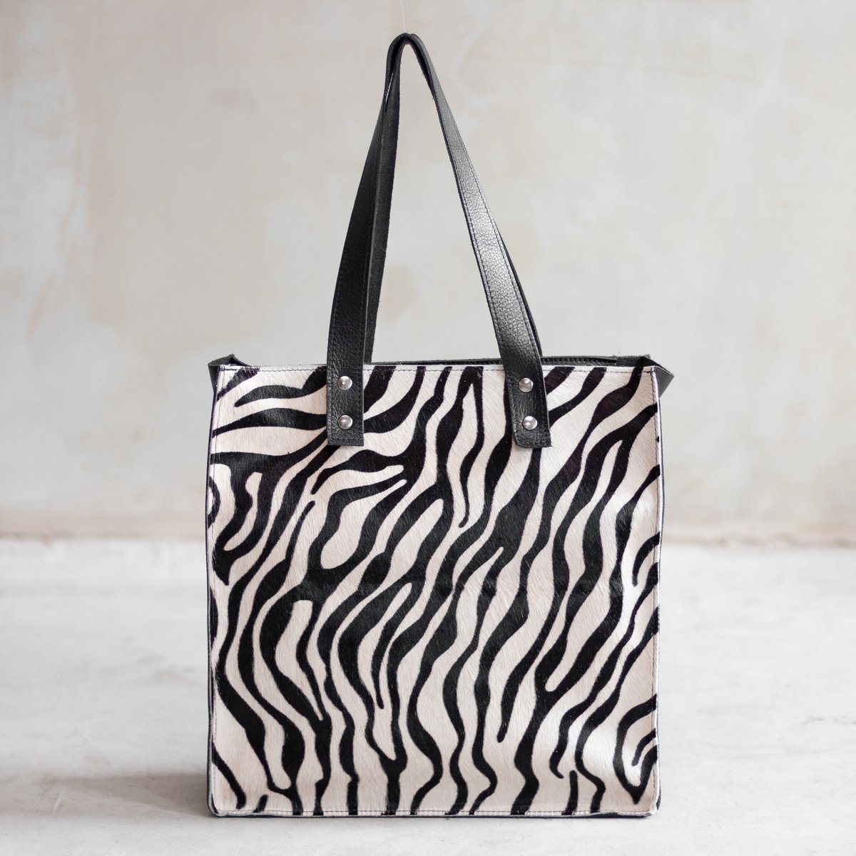 Leren shopper - Zwart/zebra print |Koeienhuid shopper