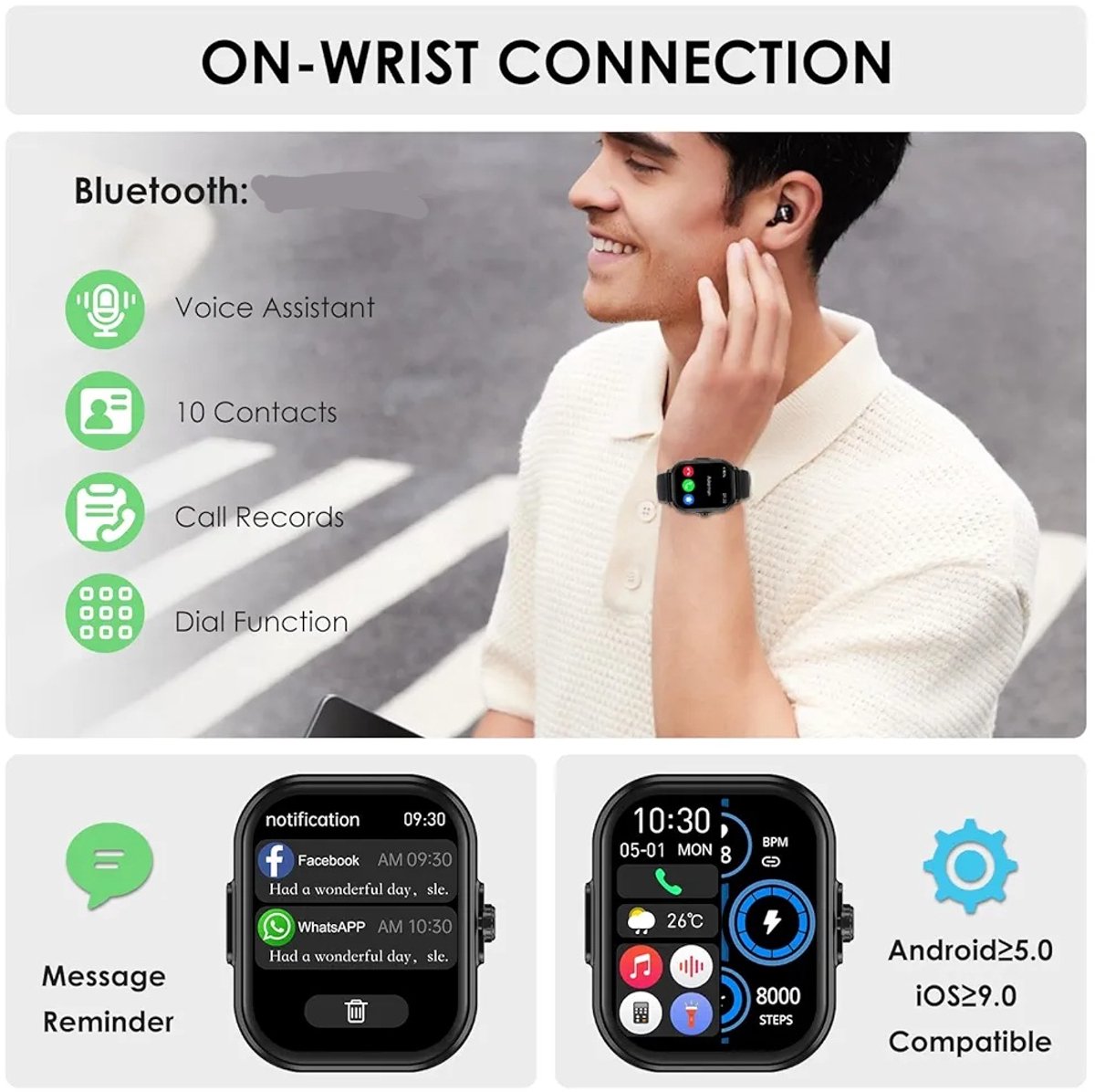 Afbeelding 2 van Nauwkeurige Smartwatch Bloedglucose ECG PPG Zwart