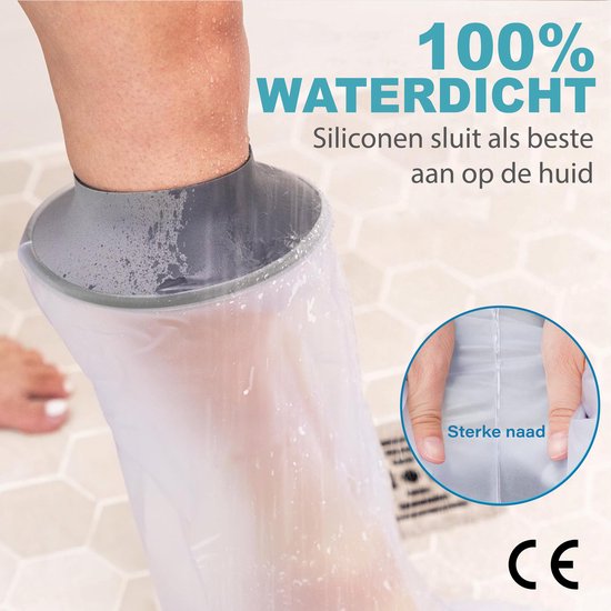 Sluiting van waterdichte beenhoes met druppels en water.