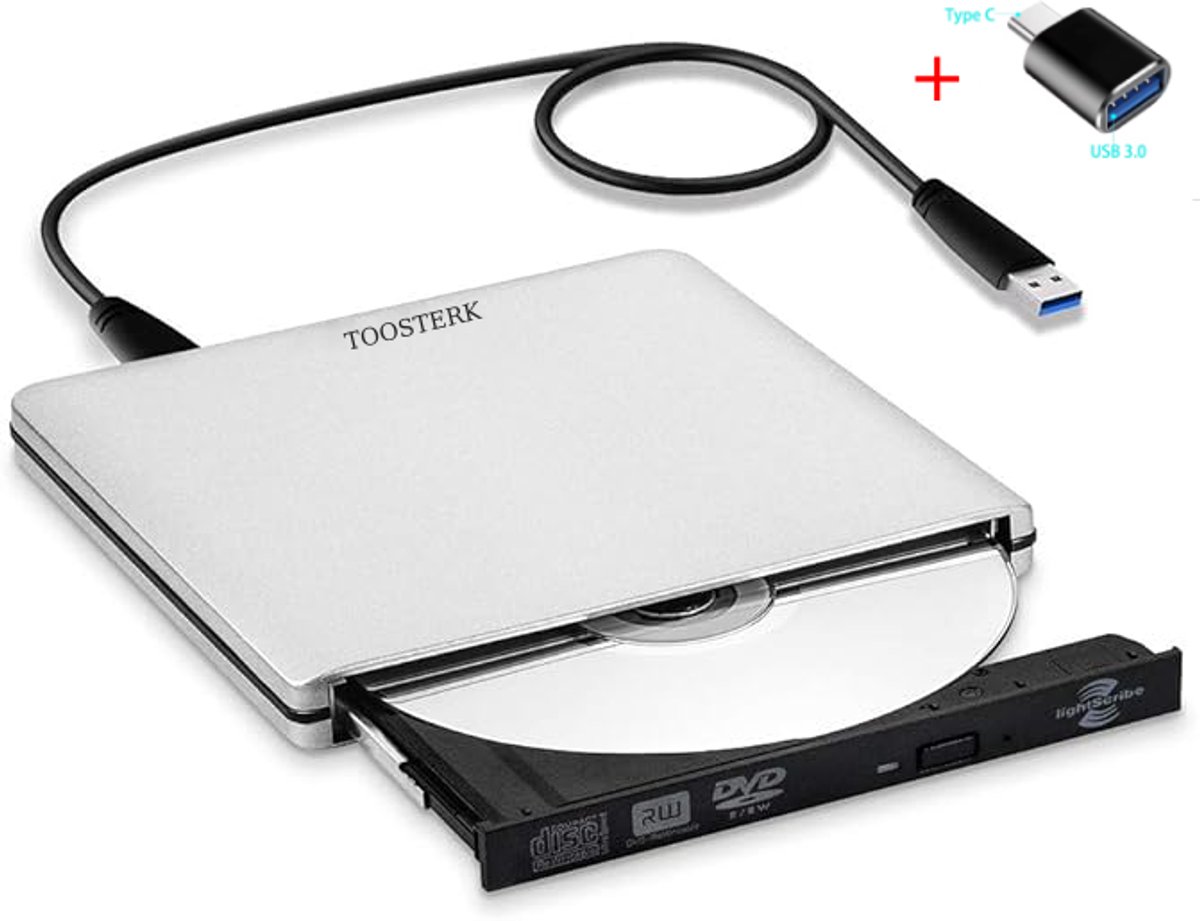 Externe CD/DVD Speler USB 2.0 – Compatibel met , Laptop en Windows 7/8 PC Zilver