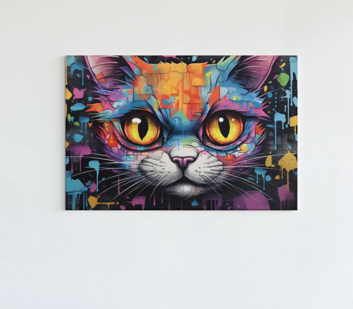 Trendex Global Canvas Schilderij – Kleurrijk Gezicht van een Kat – 150x100x2 cm – Moderne Wanddecoratie
