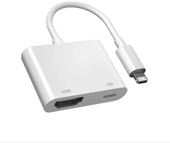 Witte Lightning naar HDMI adapter van CHPN met een gebogen kabel.