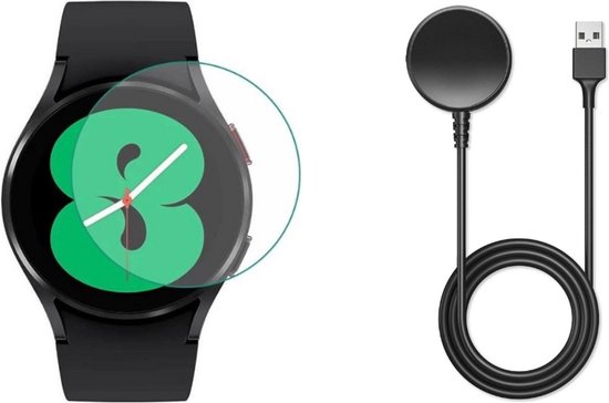 Strap-it Bundel Screenprotector + Oplader - Geschikt voor Samsung Galaxy Watch 4 40mm - USB Oplaadkabel - Glasplaatje - Krasbestendig - Bescherming - Smartwatch Accessoires - 2 in 1 Bundel