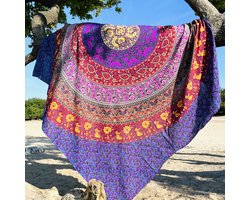 XL Strandlaken - 220 x 210 - mega groot strandkleed - Paars/Geel/groen/roze - zomer pakket - cadeau personeel - Duurzaam katoen - Dun standkleed