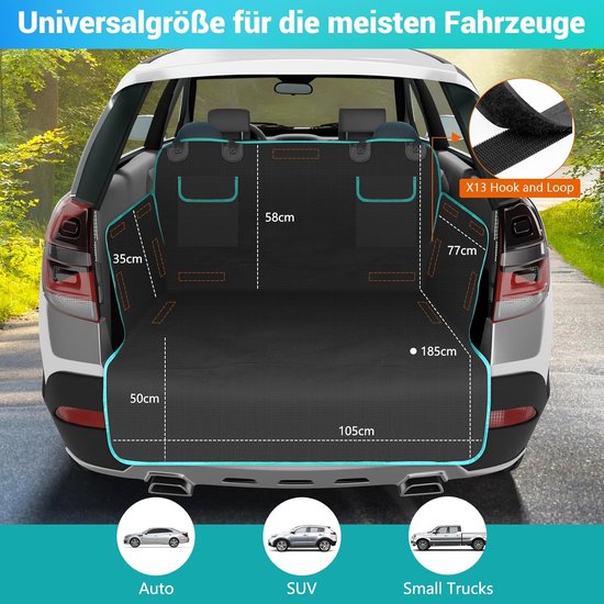 Famanu - Kofferbakbescherming hond, universeel, 185 x 105 cm, 900D waterdicht, krasbestendig, kofferbakbeschermingsmat, hondendeken met zij- en bumperbescherming, kofferbakdeken voor auto, SUV
